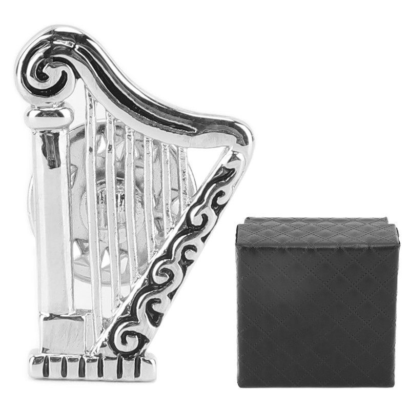 Harp Brooch Stylish Innovative Silver Glossy Finish Musical Instrument Brooch