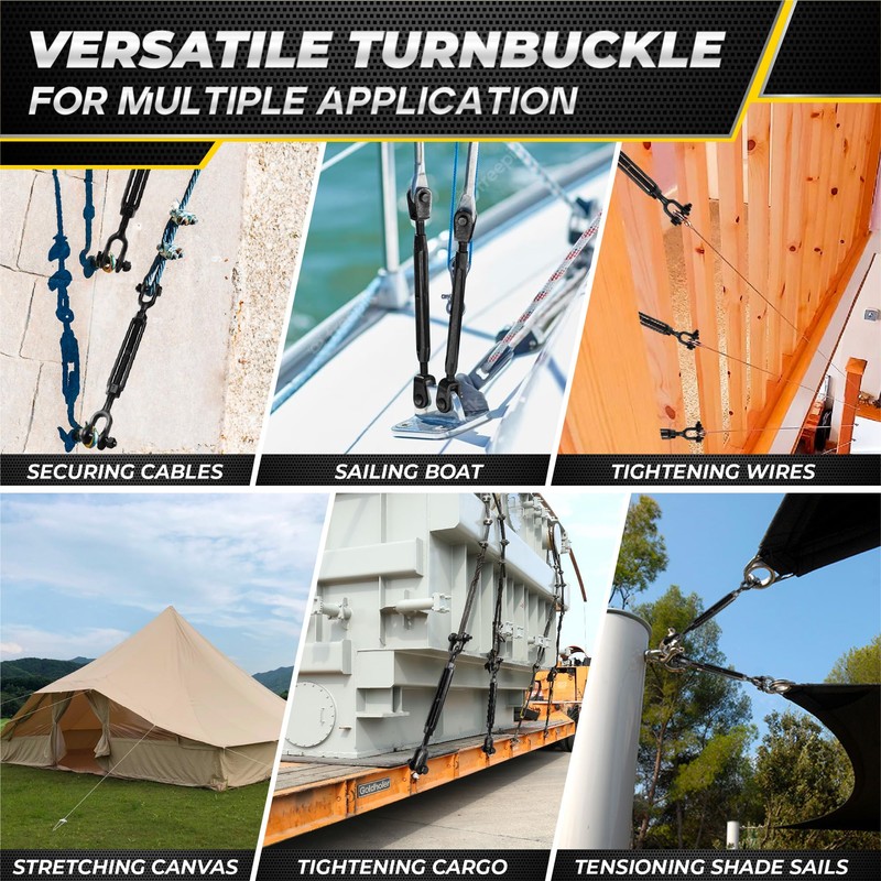 [Premium] 2 Pack 3/8”x11.4” Ultra Durable Jaw and Jaw Turnbuckle,
