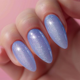 AHAMIOU Nail Polish Holographic Pink Shimmer Gel Nails Glitter Set Sparkly Shiny Reflective Nail Polish Kit Neutral Sheer Nude Gel Polish Diamond Gel for Home Salon DIY,Baby Blue