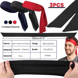 Sports Headband, Pack of 3 Tennis Tie Headband, Adjustable Sweatband, Bandana Cap, Unisex Headband, Sports Headwear for Women and Men, Running, Fitness, Yoga, Tennis (Black, Red, Navy Blue)