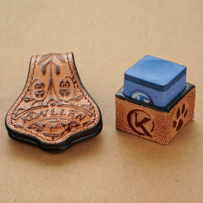 KONLLEN Leather Engraved Chalk Holder Magnetic Vegetable Tanned Leather Pool