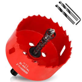 KACNON Hole Saw 68 mm, Universal High-Speed Steel HSS M42 Bi-Metal Hole Saws with Hex Shank and Drill, Complete Sizes, for Wood, Plastic, Plasterboard, Sheet Metal, Red