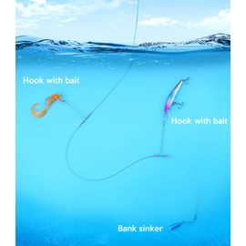 10 Pcs Fishing high-Low Bottom Rigs 2 Drop Arm Wire Leader with Snap Barrel Swivel Trace Eagle Claw Snelled Stainless Steel High-Strength Fishing Wire for Saltwater Freshwater