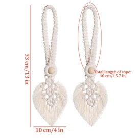 2pcs Curtain Ties,Leaf Curtain Tiebacks,Curtain Hooks,Bohemian,Handmade,Tassel Holdbacks,Curtains Decoration,For Bedroom,Living Room,Office,Kids Room,Beige(40cm)