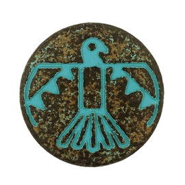 Bezelry 12 Pieces Aztec Thunderbird Metal Shank Buttons. 20mm (3/4 inch) (Green Patina Varnished)
