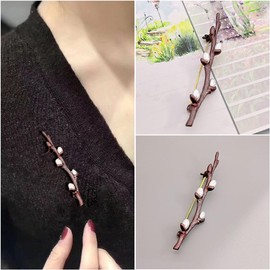 Pearl Brooch Brown Twig Corsage Pin Pearl Brooch Pins Safety Pins for Women Girls Clothing Dress Pants Skirt Cardigan Lapel Pin Faux Pearl Brooches for Women Wedding Party Clothes Accessories