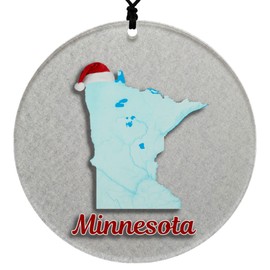 Minnesota Christmas Ornament - Winter Theme Featuring Snow, State Terrain Map and Santa Cap - 2024 Acrylic Tree Decoration - Holiday Gift and Home Decor