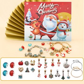 Christmas Advent Calendar Bracelets 2023 for Girls 24 Days Xmas Countdown Calendar DIY Jewelry Making Kit Gift 22 Charm Beads 2 Bracelets for Kids Teens Women (Red)