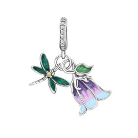 YUMINN Dragonfly and Bluebell Flower Charms for 925 Sterling Silver for Women's Bracelets & Necklaces Dangle Pendant for Christmas Day Valentine's Day Mother's Day Jewelry Gifts for Women
