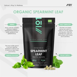Organic Spearmint Leaf 500mg – 90 Vegan Capsules – High Strength Mentha Spicata Supplement – Resealable and Recyclable Pouch by Alpha01