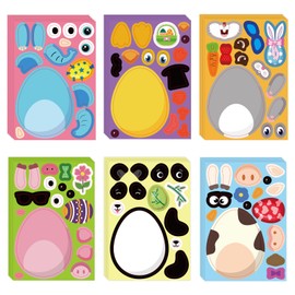 36 Sheets Easter Stickers, PVC DIY Stickers for Kids Make Your Own Bunny Easter Egg Make a Face Sticker for Crafts Gifts Basket Stuffers Party Supplies (Egg Style)