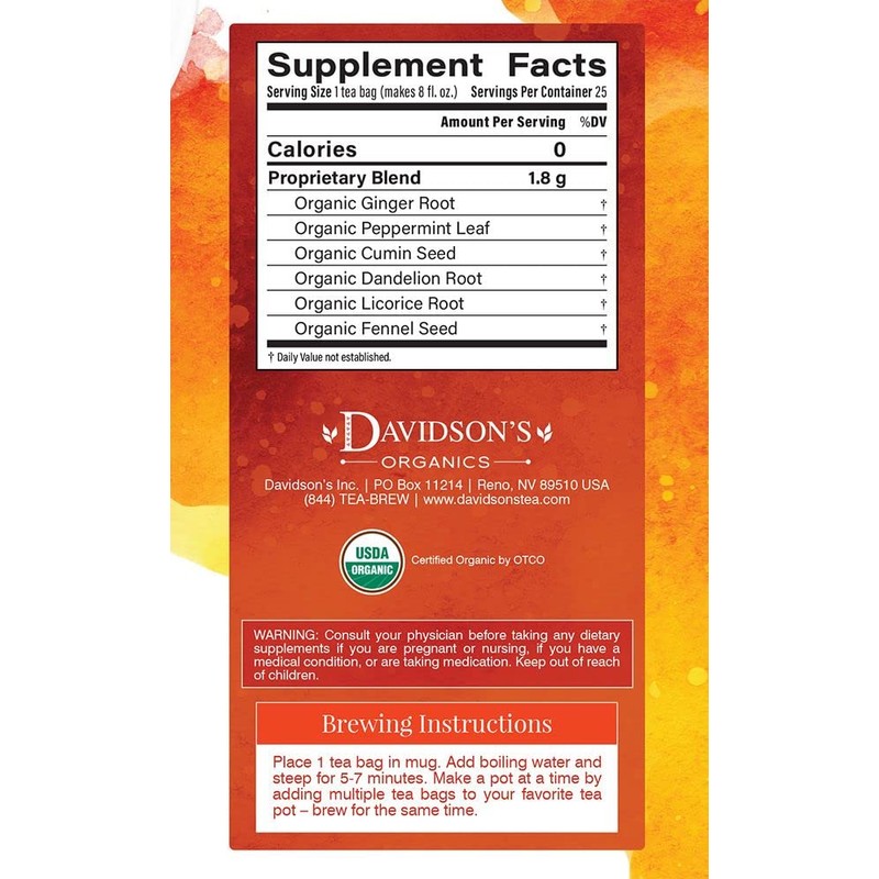 Davidson's Organics, Ayurvedic Infusions, Digest, 25-count Tea Bags, Pack of