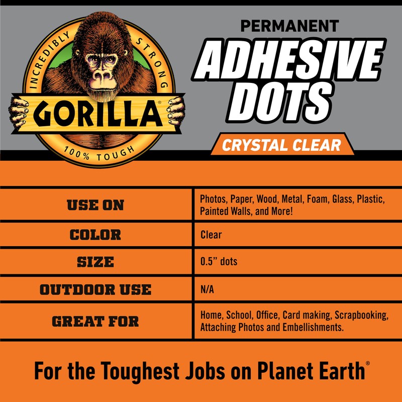 Gorilla Permanent Adhesive Dots, Double-Sided, Clear, 0.5" Diameter, 150 Pieces