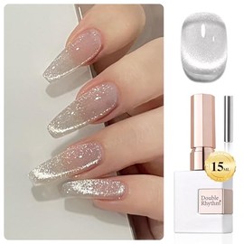 Double Rhythm 0.5 OZ Esmalte de uñas en gel Cat Eye con imán de 15ML, color holográfico brillante, translúcido, de brillo Jelly, esmalte magnético par
