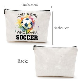 CREATCABIN Football Make Up Bag Canvas Cosmetic Bag Multi-Purpose Bag with Zip Pockets Toiletry Bag Travel Wash Bag Purse for Women Sports Fans 25 x 18 cm Just A Girl Who Loves Soccer