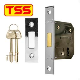 TSS 3 Lever Mortice Dead Locks for Internal Doors 2.5" (65mm) in Satin Chrome. Internal Door Lock with 2 Keys. Door Lock with Key for Internal and External Doors.