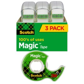 Scotch Magic Tape, 3 Rolls, Numerous Applications, Invisible, Engineered for Repairing, 3/4 x 300 Inches, Dispensered (3105)