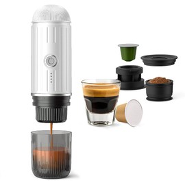 BENFUCHEN Portable Electric Espresso Machine, Self-Heating Mini Electric Espresso Maker For Ground Coffee & NESPRESSOpods, 19 Bar Mini Coffee Maker On the Go For Travel Camping Hiking RV Office, White