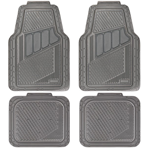CAR PASS Heavy Duty Rubber Floor Mats Translucence Charcoal 4-Piece