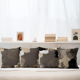 ASDCXZ Boho Cushion Cover 40 x 40 cm Set of 4 Brown Modern Abstract Art Boho Style Leaves Sofa Decorative Cushion Covers Cushion Covers Washable Polyester Flax Textile Outdoor Cushion Pillow Case