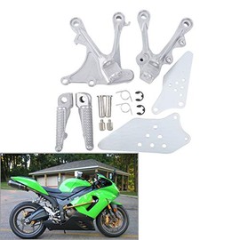 TCMT Silver Front Foot Pegs Motorcycle Footpeg Footrest Bracket Set Fits For KAWASAKI NINJA ZX6R ZX-6R 05-08 ZX636 2005 2006 ZX6R ZX636 2005 2006 2007 2008