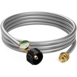 NUPICK 12FT Propane Hose with Gauge, Propane Hose Adapter 1lb to 20lb, Stainless Steel Propane Grill Hose for Buddy Heater, Weber Q, Coleman Camping Stove, Protable Grill