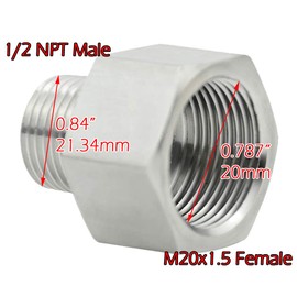 Beduan Stainless Steel Thread Adapter M20x1.5 Female to NPT 1/2" Male Pipe Fitting Converter