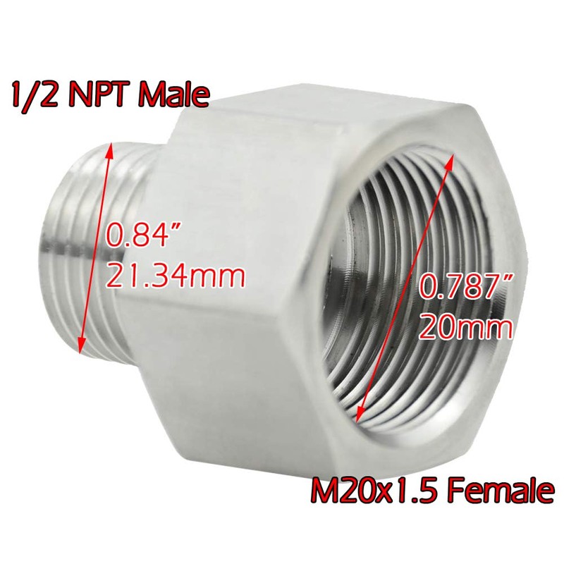 Beduan Stainless Steel Thread Adapter M20x1.5 Female to NPT 1/2"