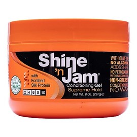 Ampro Shine-n-Jam Supreme Hold - Conditions Hair with Olive Oil and Silk Protein - Great for Smoothing Fringe, Ponytails, and Up-dos - Firms Tresses with Non-Greasy Shine - 227 g