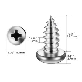 #8 x 3/4" Pan Head Self Tapping Screw, Pan Head Sheet Metal Screws Wood Screws, Stainless Steel 304 (18-8), 100 Pack