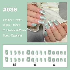 【NEW ARRIVALS!】 Press on Nails French Tip Bling Coffin Short Almond Fake Nails with Designs Glue on Nails Long Glossy Gradient Medium False Nails Reusable Full Cover Thick Nail Acrylic Stick on Nails for Women Girls 24 Pcs:_036