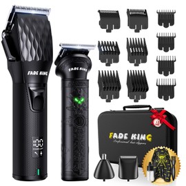 FADEKING® Professional Hair Clippers for Men - Cordless Beard Trimmer for Men, LCD Display Hair Clippers and Trimmer Set for Barber Haircut & Mens Grooming with Travel Case(Black)