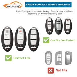 Koaudb Car Key Case Fits Nissan Qashqai Murano X-Trail Kicks Tiida Micra Note Juke 350Z 3 Button Car Key Cover TPU Key Case with Leather Pendant Key Chain (C-BP-Nisn-3)