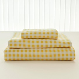 NSNLGSGC Yellow Gingham Queen Sheet Set, Soft Brushed Microfiber Plaid Queen Bed Sheets, 4-Pieces Grid Sheet Set with Deep Pocket