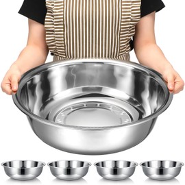 Nuogo 4 Pcs Stainless Steel Mixing Bowls Metal Mixing Bowls Extra Large Basin Salad Basin Deeper Edge Dishwasher Safe Mirror Finish for Home and Commercial, Silver (18 Inch 16 Qt)