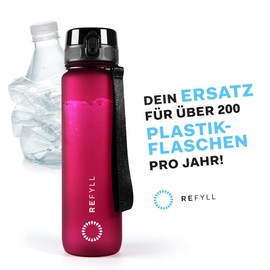 REFYLL ‘powerFYLL’ Sports Water Bottle with Fruit Container for Your Lifestyle, BPA-Free, Made from Tritan for Sports, University, School, Office and Fitness in 650 ml, 1 Litre, 1.5 Litre, pink, 1500 ml