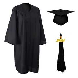 2024 Matte Graduation Cap and Gown Tassel Set, Black Size 51 - Junior/Senior High School/College Graduates