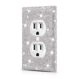 Wall Plate Outlet Covers, Plug Covers for Electrical Outlets, Standard Size 4.50" x 2.76", Dengduoduo Silver Rhinestones Bling Decorative Light Switch Cover Plate for Bedroom Accessories Home Decor