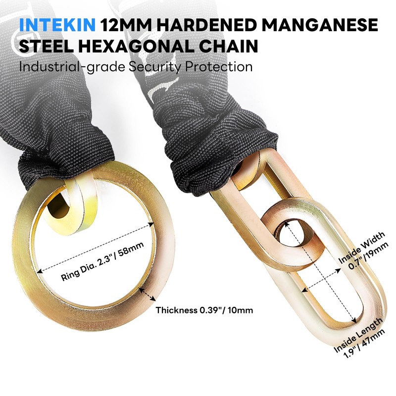 INTEKIN Maximum Security Chain 4 ft x 1/2" Thick Bicycle