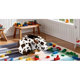 Home 2 Office Cow Ottoman for Kids' Bedroom, Playroom, Nursery, and Living Room, Animal Ottoman with Storage, Footstool for Kids, Brown Cow Print