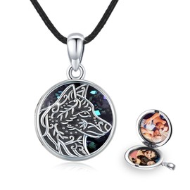 REDSUN Wolf Locket Chain 925 Sterling Silver Photo Amulet Medallion with Photo Jewellery Pendant Necklace for Daughter Girls Mother Gifts, Sterling Silver, Cubic Zirconia