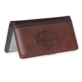 Christian Art Gifts Checkbook Cover for Men 'Blessed Man' Two Tone Brown Christian Wallet Bi-fold Faux Leather Christian Checkbook Cover for Duplicate Checks ID & Cards Pen Loop - Jeremiah 17:7