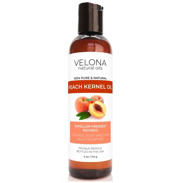 velona Peach Kernel Oil 4 oz | 100% Pure and Natural Carrier Oil | Refined, Cold pressed | Cooking, Skin, Hair, Body & Face Moisturizing | Use Today - Enjoy Results