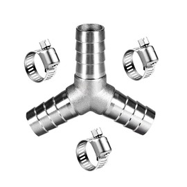 ANPTGHT 3/4" Hose Barb Fitting Equal Barbed Y Shaped 3 Way Wye Stainless Steel Tubing Joint Splicer Mender Adapter Union for Oxygen Tubing Pipe Household Fuel Gas Liquid Air with 3pcs Hose Clamps