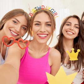 CIEHER Birthday Girl Crown Rainbow Birthday Headband for Women Girls Bday Decorations