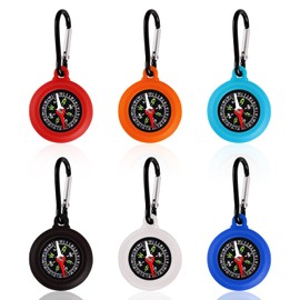 Pack of 6 Compass Children, Outdoor Compass with Carabiner Hook, Portable Mini Compass Key Ring for Camping and Outdoor Activities