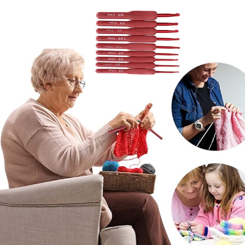 9Pcs Crochet Hook Set Aluminum Body Silicone Wrapped Handle 2