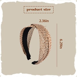 Braided Woven Straw Knot Headband for Women Boho Hollow Straw Top Knotted Headbands Hairband Twisted Wide Rattan Raffia Wicker Hairbands Headwear Statement Holiday Hair Accessories for Women