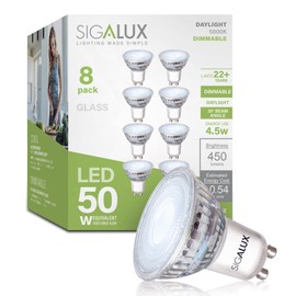 Sigalux GU10 LED Light Bulbs, Dimmable 5000K Daylight White Natural Light, 4.5W 450LM, MR16 LED Bulb Equivalent 50W Halogen Replacement, 35 Degree Spot for Track Light Bulb, Pack of 8