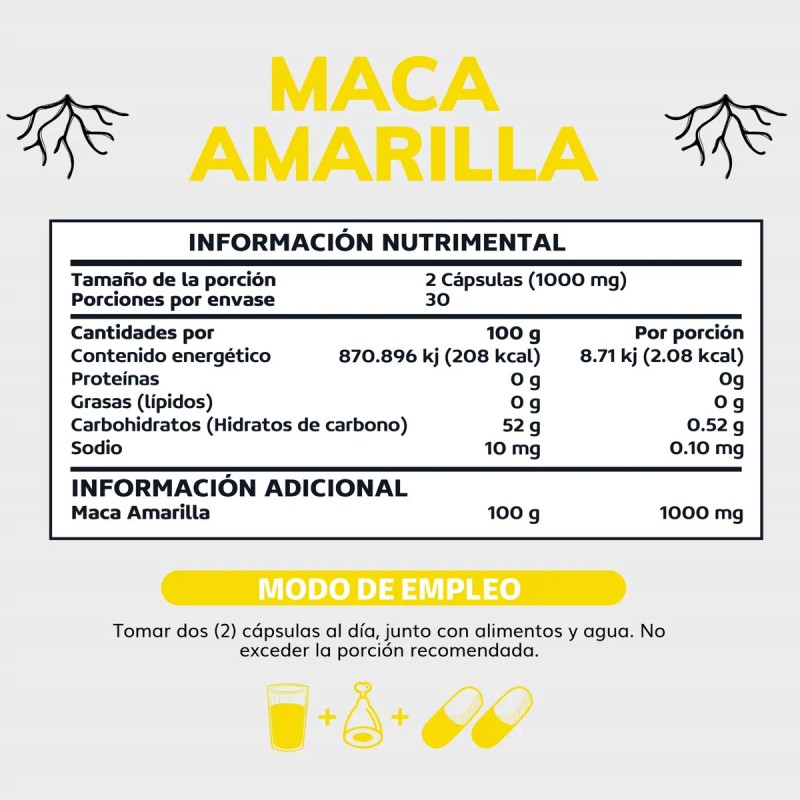 Maca Peruana Amarilla | 1000mg De Maca Peruana Orgánica Por